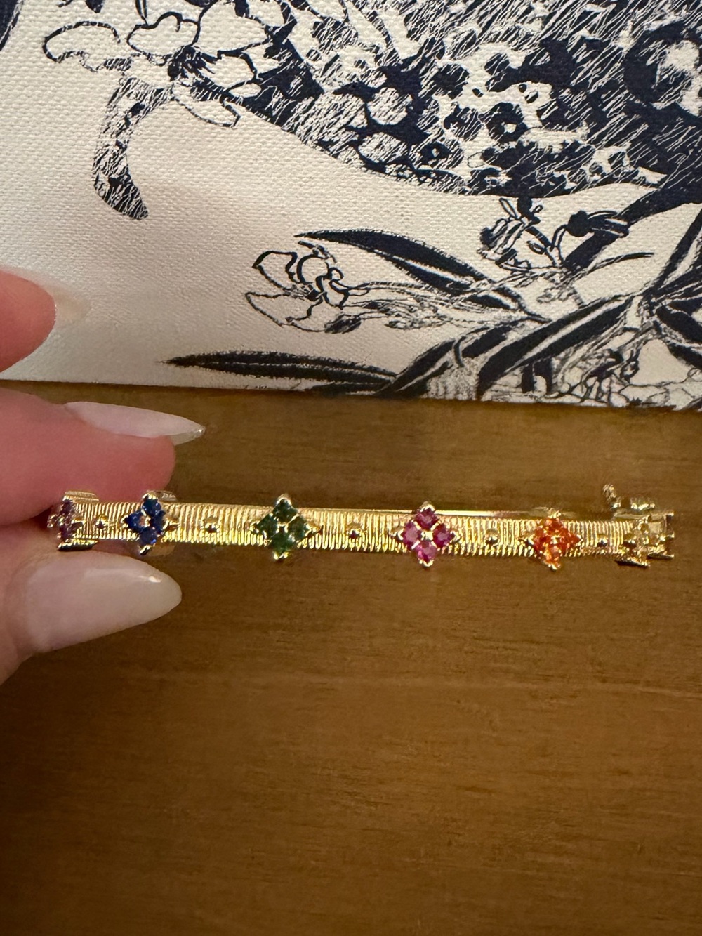💖🧡💛💚💙 Multicolor Jeweled Gold Hinged Bracelet  little gold. A whole lot